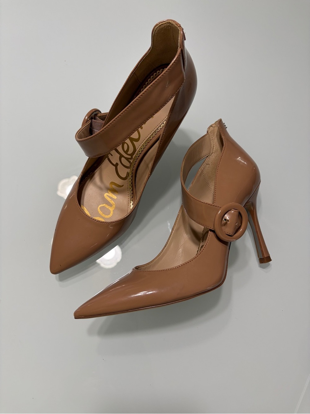 Sam Edelman Nude Patent Mary Jane Pointed Pump with Round Buckle - Picture 3 of 9
